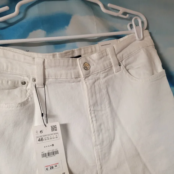 Zara NWT Distressed Raw Hem Slim Stretch Fit White Jeans Size 36 Womens - Picture 4 of 10